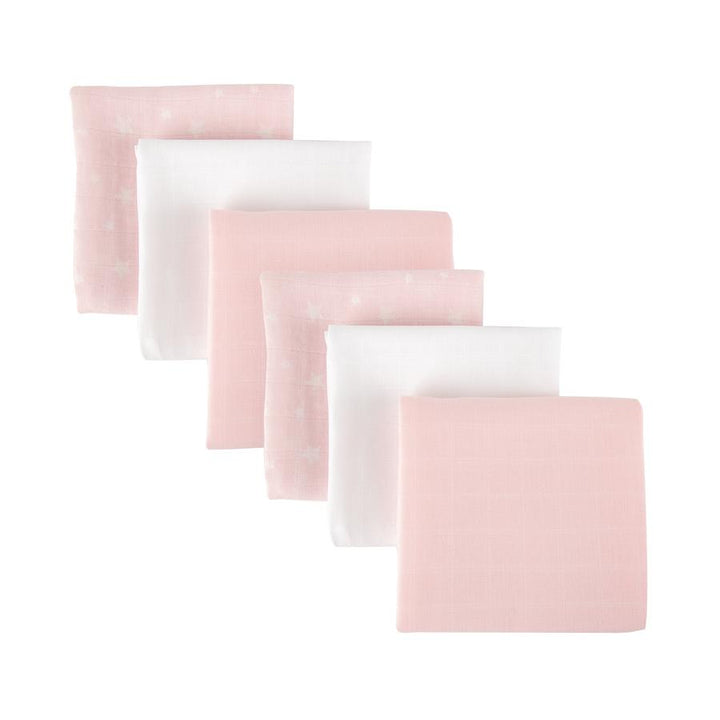 Mother&Baby Bedding Mother&Baby Organic Cotton Muslins 6 Pack - Pink Star