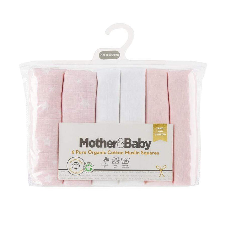 Mother&Baby Bedding Mother&Baby Organic Cotton Muslins 6 Pack - Pink Star