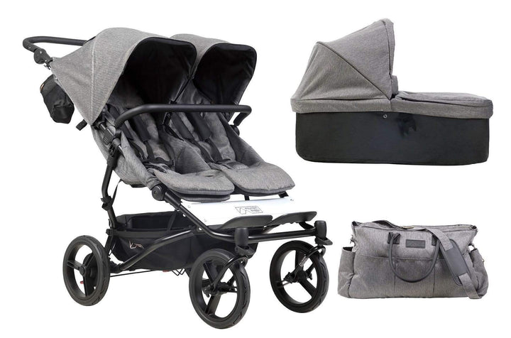 Mountain Buggy double pushchairs Mountain Buggy Duet Luxury Inc Double Satchel And Carrycot - Herringbone