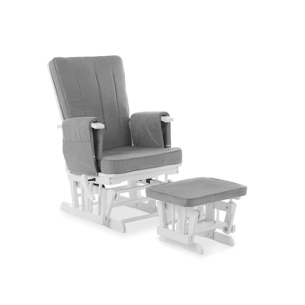 OBABY Glider Chairs Obaby Deluxe Reclining Glider Chair And Stool - White With Grey Cushion
