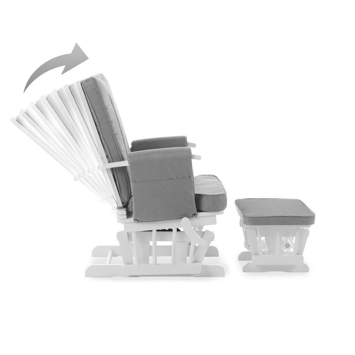 OBABY Glider Chairs Obaby Deluxe Reclining Glider Chair And Stool - White With Grey Cushion