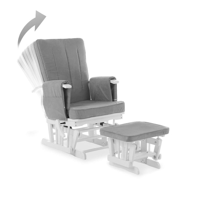 OBABY Glider Chairs Obaby Deluxe Reclining Glider Chair And Stool - White With Grey Cushion