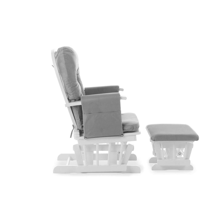 OBABY Glider Chairs Obaby Reclining Glider Chair And Stool - White With Grey Cushion