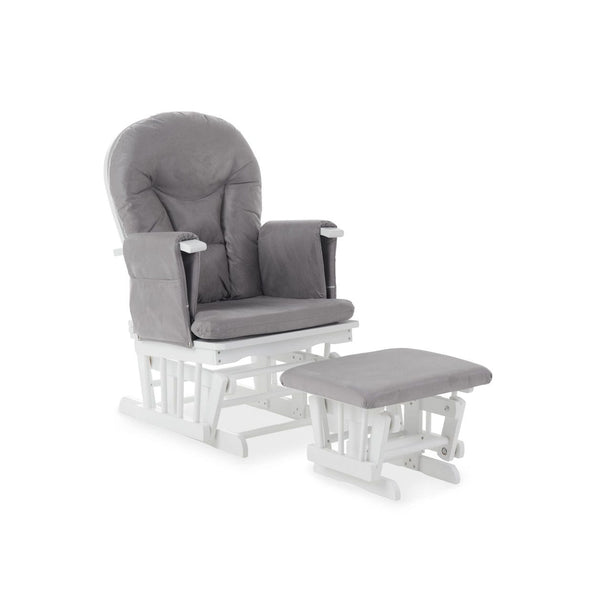 OBABY Glider Chairs Obaby Reclining Glider Chair And Stool - White With Grey Cushion