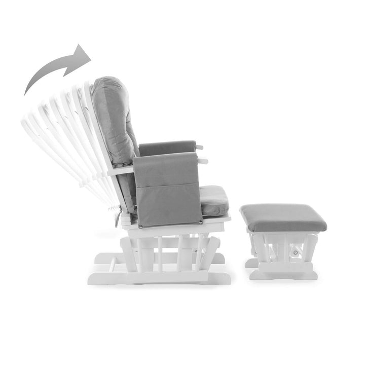 OBABY Glider Chairs Obaby Reclining Glider Chair And Stool - White With Grey Cushion