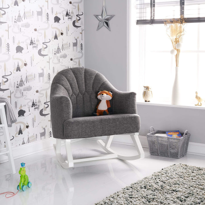 OBABY Glider Chairs Obaby Round Back Rocking Chair - White With Grey Cushion