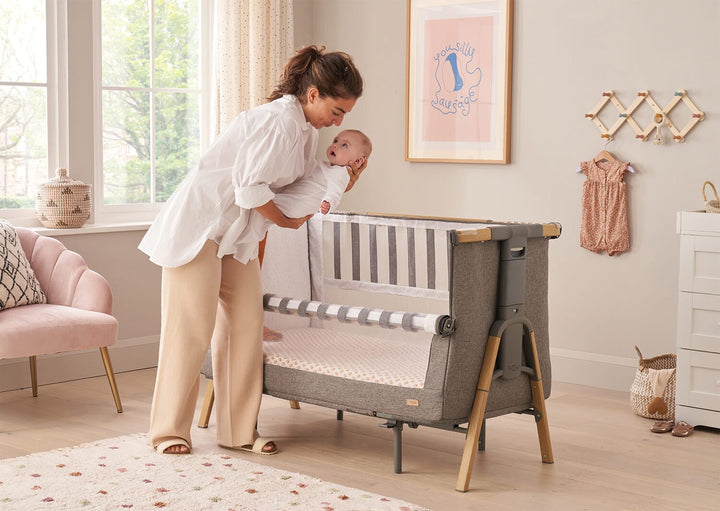 Tutti Bambini Nursery Furniture Tutti Bambini Cozee XL Bedside Crib and Cot - Oak/Charcoal