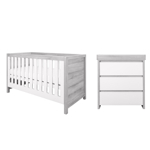 Tutti Bambini Nursery Furniture Tutti Bambini Modena 2 Piece Room Set  (Cot Bed & Changer) Grey Ash/White