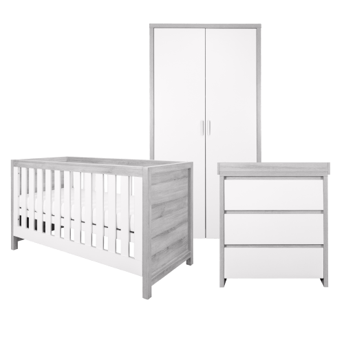 Tutti Bambini Nursery Furniture Tutti Bambini Modena 3 Piece Room Set (Cot Bed, Changer, Wardrobe) Grey Ash/White