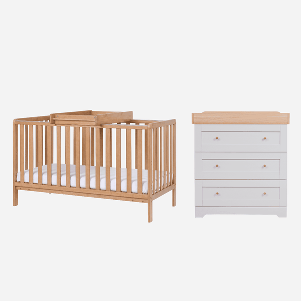 Tutti Bambini Nursery Furniture Tutti Bambini Oak Malmo Cot Bed with Rio Furniture 2 piece Set Dove Grey/Oak