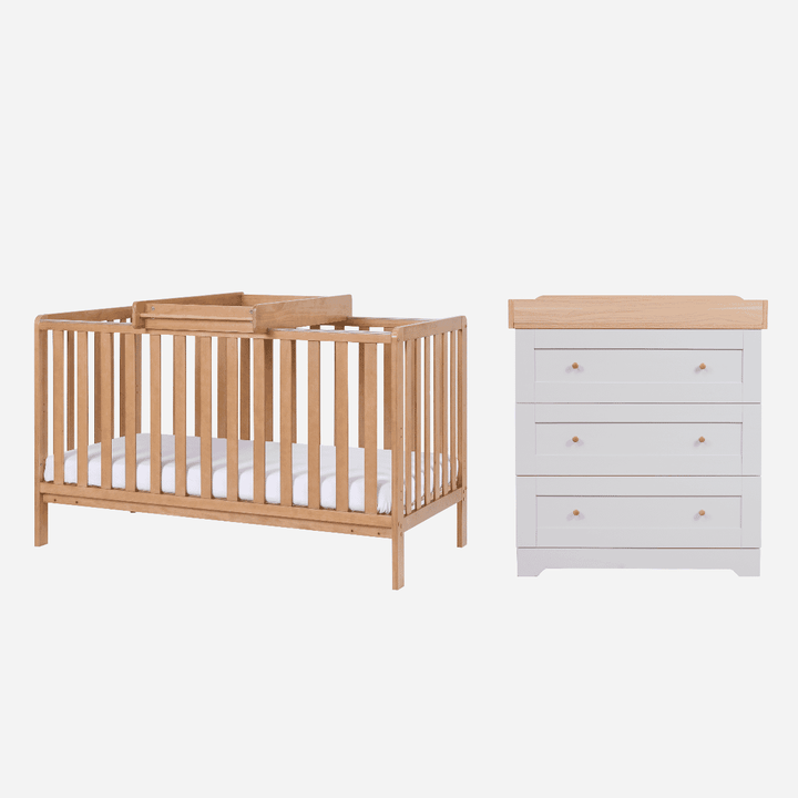 Tutti Bambini Nursery Furniture Tutti Bambini Oak Malmo Cot Bed with Rio Furniture 2 piece Set Dove Grey/Oak