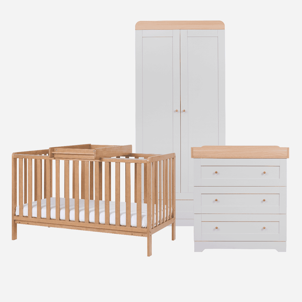 Tutti Bambini Nursery Furniture Tutti Bambini Oak Malmo Cot Bed with Rio Furniture 3piece Set Dove Grey/Oak